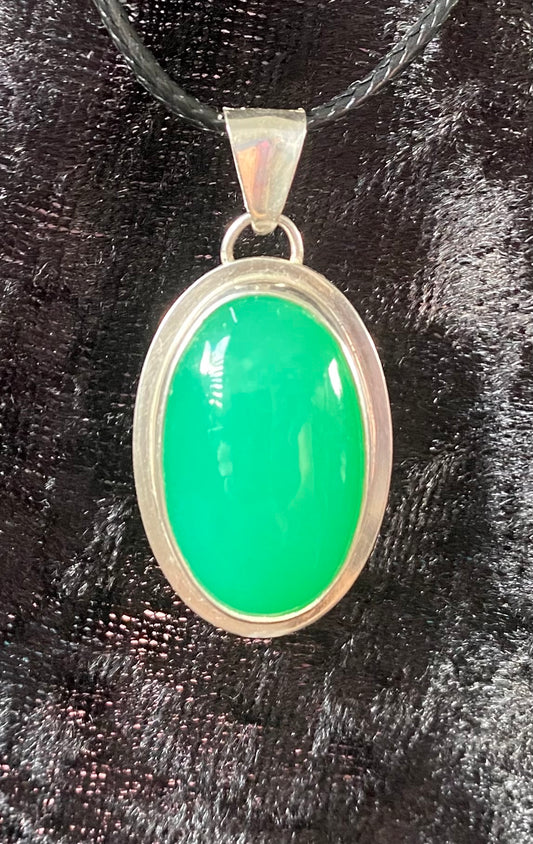 Gorgeous Green Chrysoprase Pendant with Sterling Silver setting