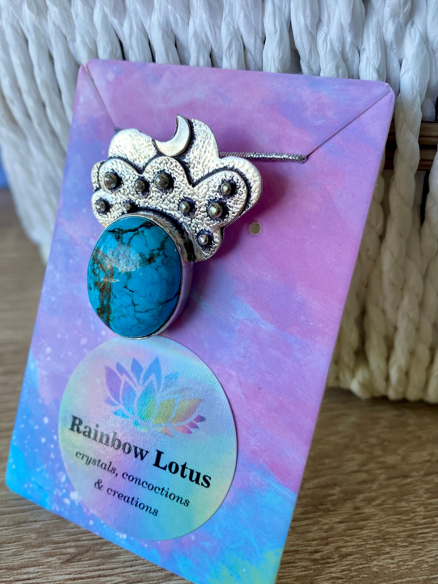 Gorgeous Celestial Turquoise Pendant with Sterling Silver setting