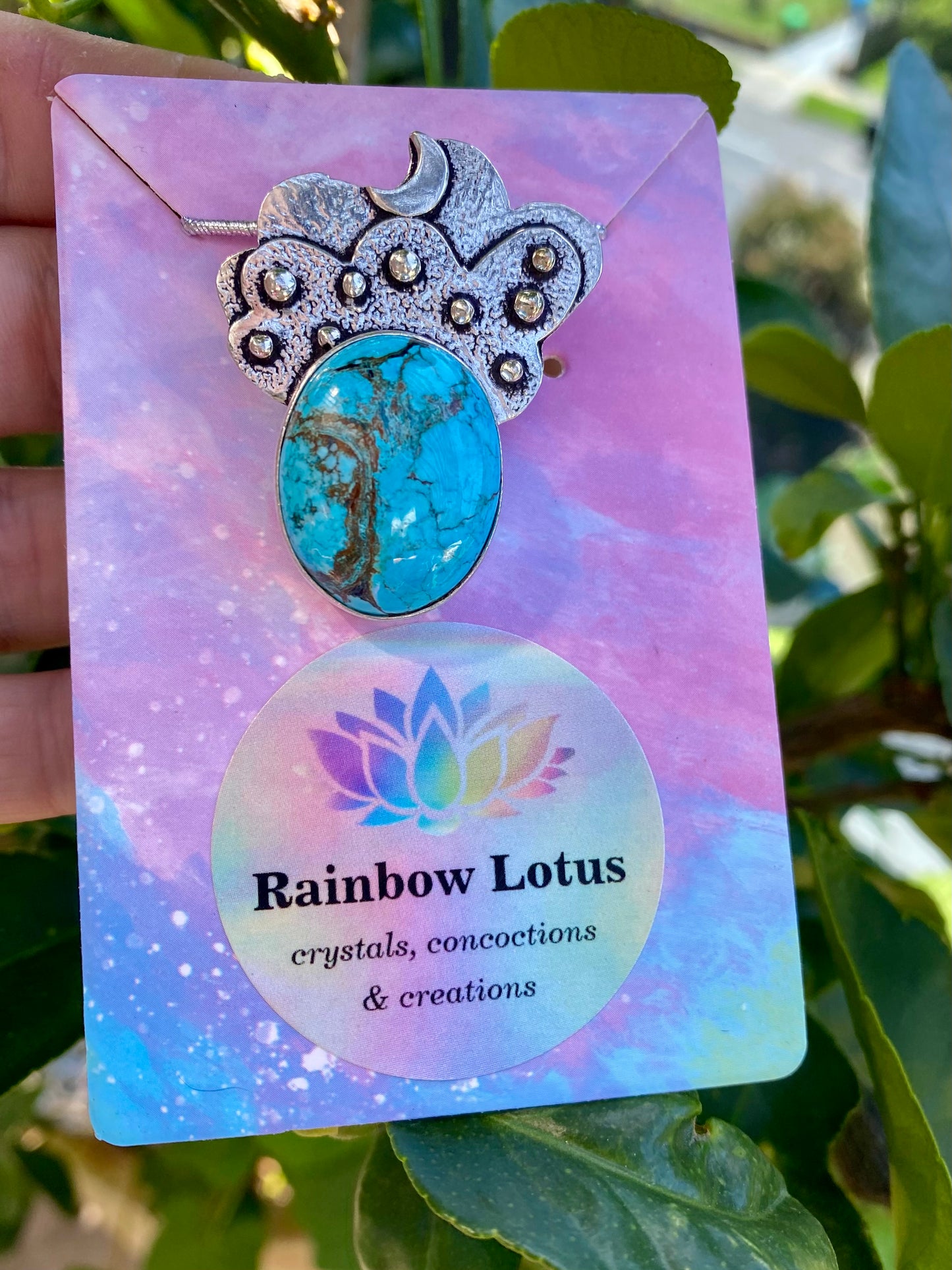 Gorgeous Celestial Turquoise Pendant with Sterling Silver setting