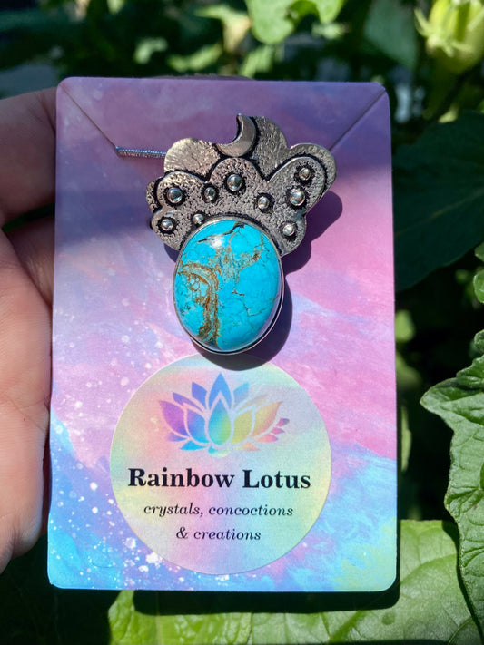 Gorgeous Celestial Turquoise Pendant with Sterling Silver setting