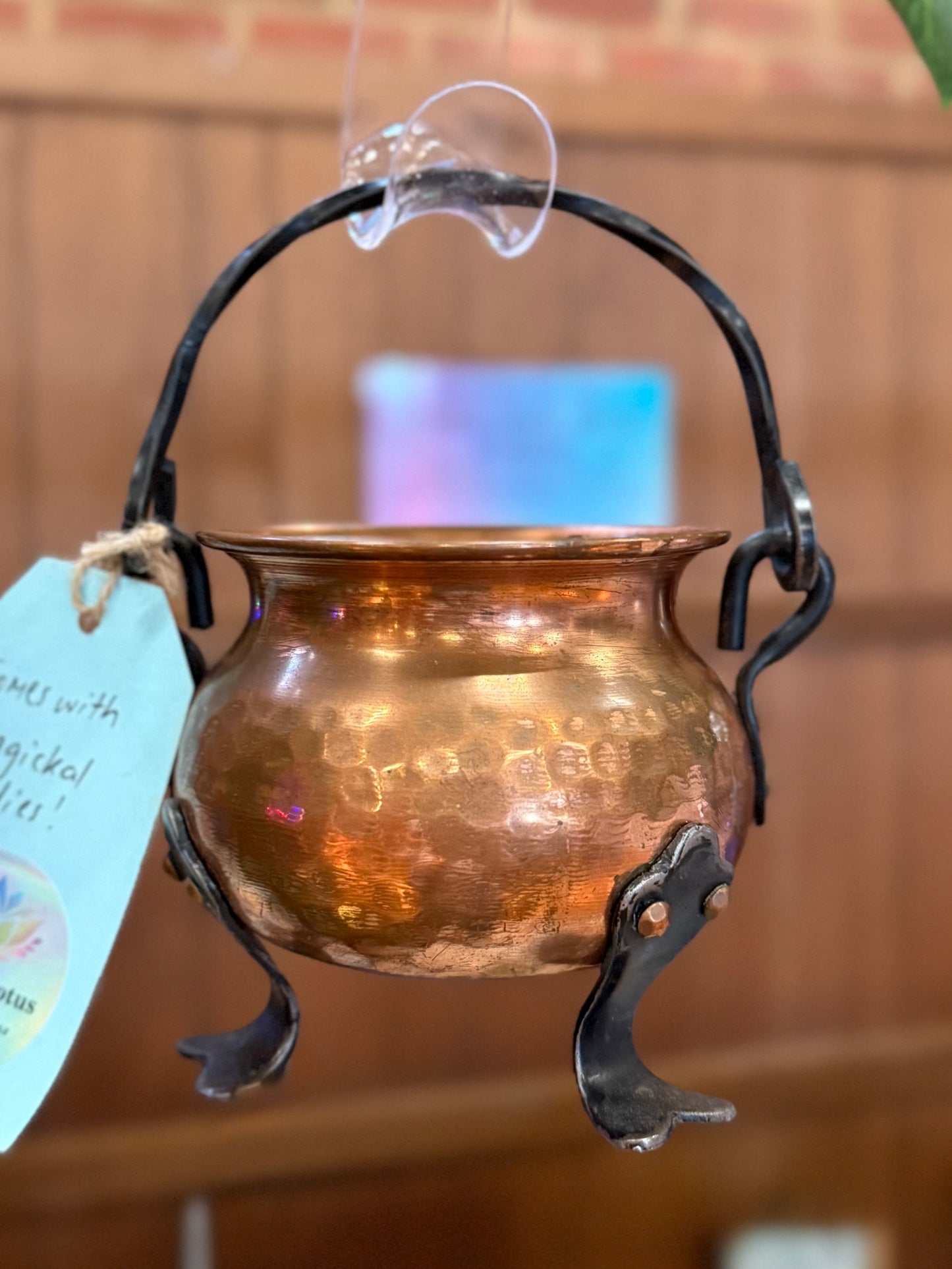 Vintage Copper and Cast Iron Cauldron with Magickal Apothecary Ingredients and Tools