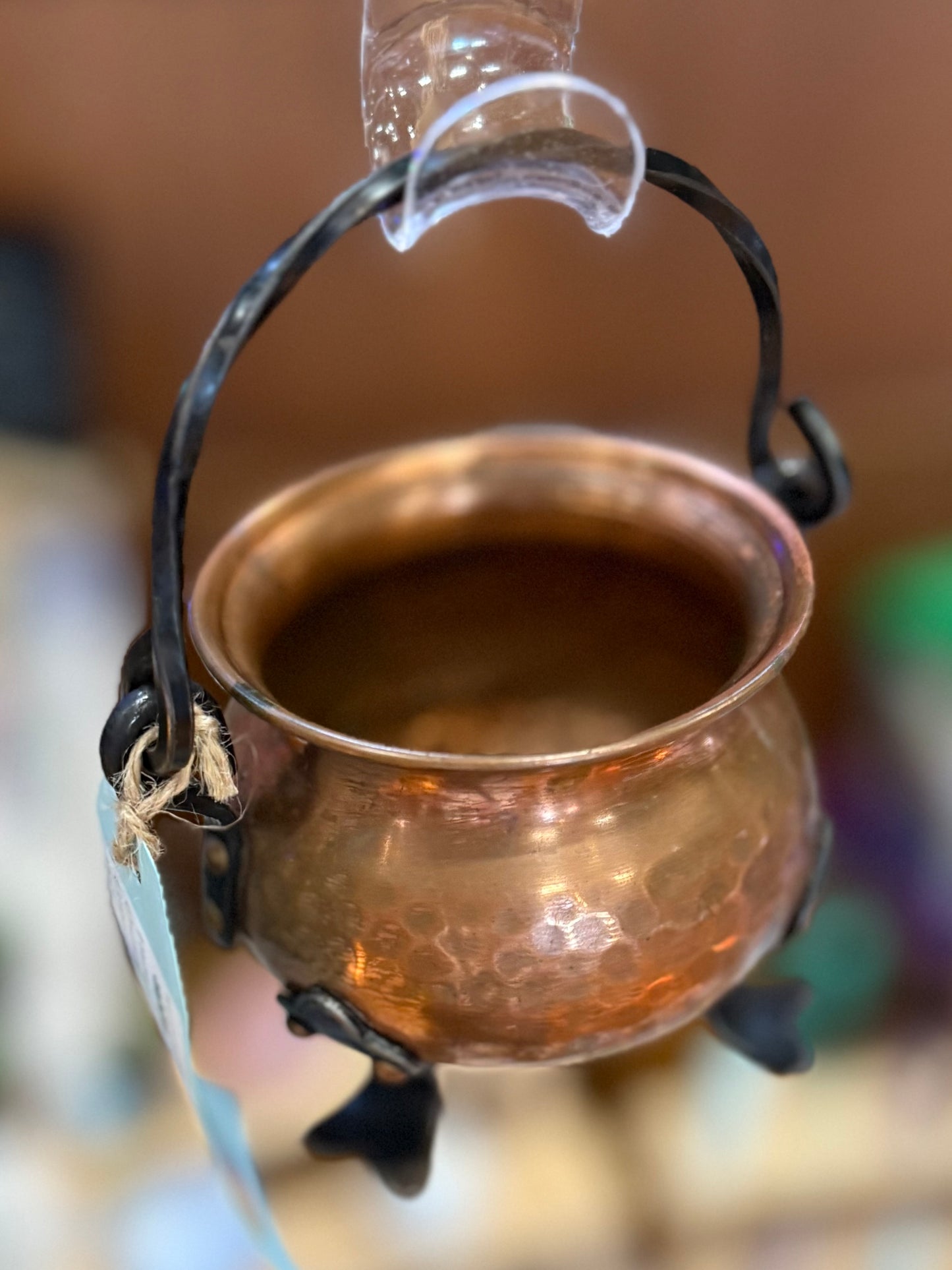 Vintage Copper and Cast Iron Cauldron with Magickal Apothecary Ingredients and Tools