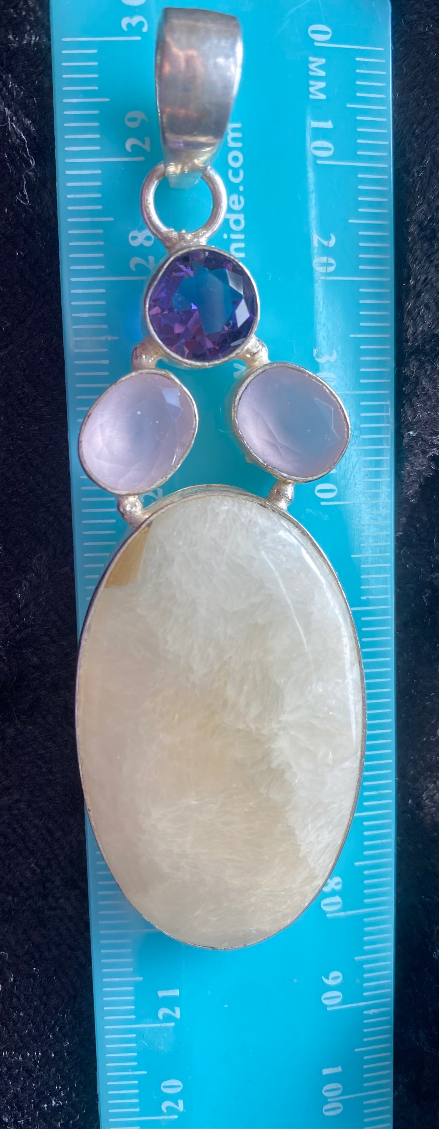 Gorgeous Amethyst, Chalcedony and Sunstone Moonstone Pendant with Sterling Silver setting