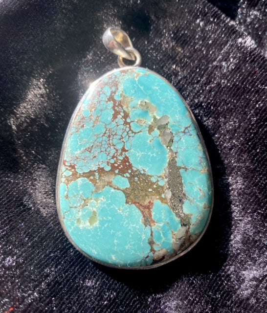 Very Large Turquoise Pendant with Sterling Silver setting