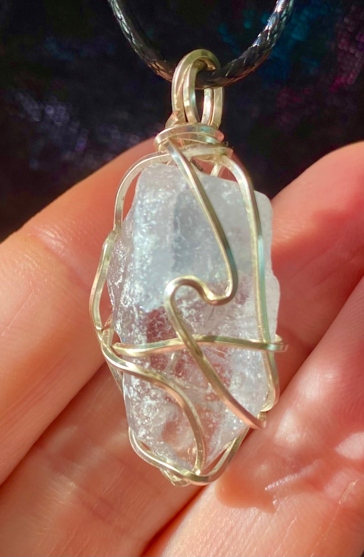 Wire Wrapped Blue Calcite Pendant