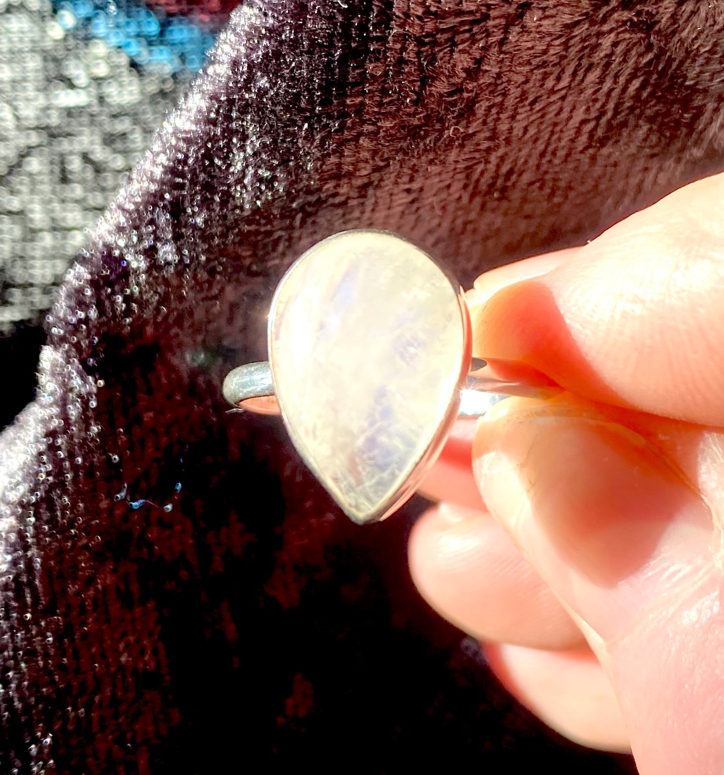 Beautiful Teardrop Moonstone Ring in Sterling Silver Setting