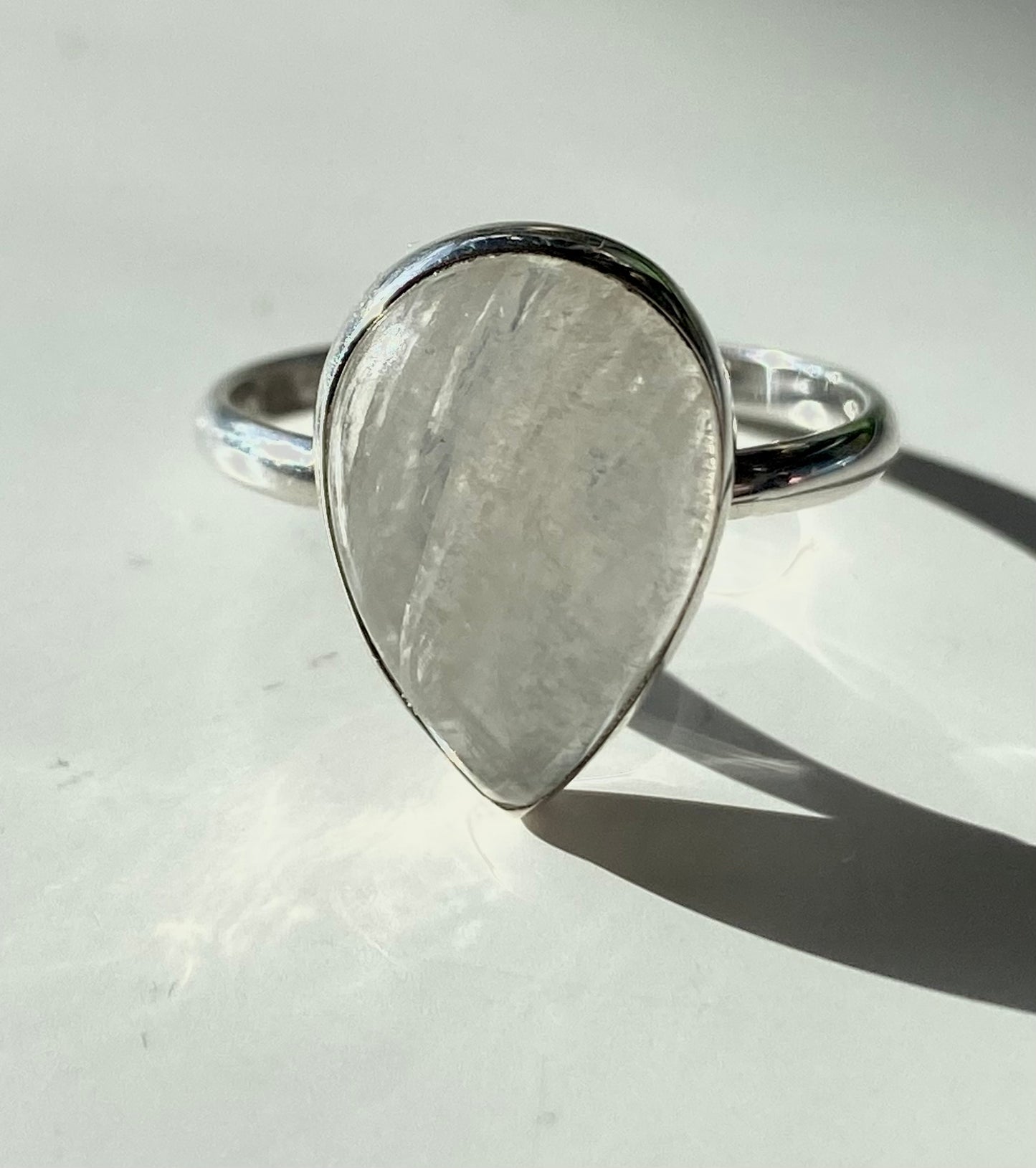 Beautiful Teardrop Moonstone Ring in Sterling Silver Setting