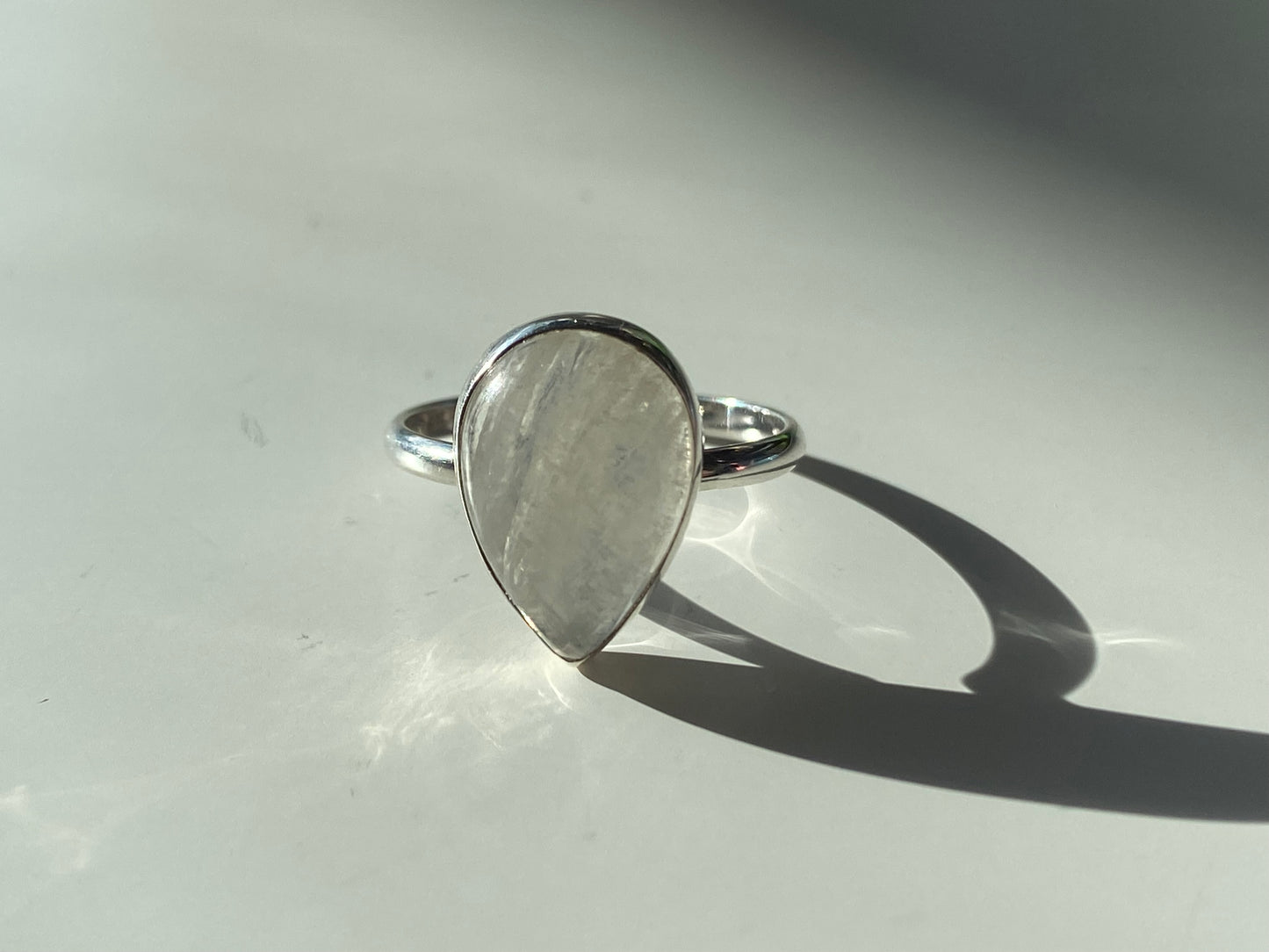 Beautiful Teardrop Moonstone Ring in Sterling Silver Setting