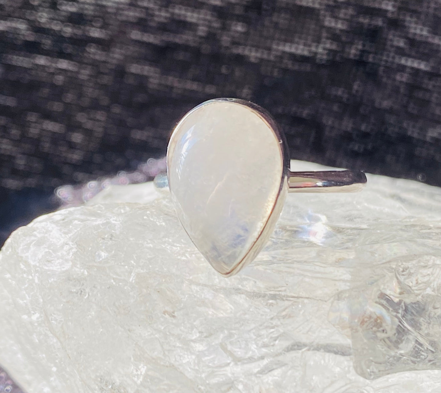 Beautiful Teardrop Moonstone Ring in Sterling Silver Setting