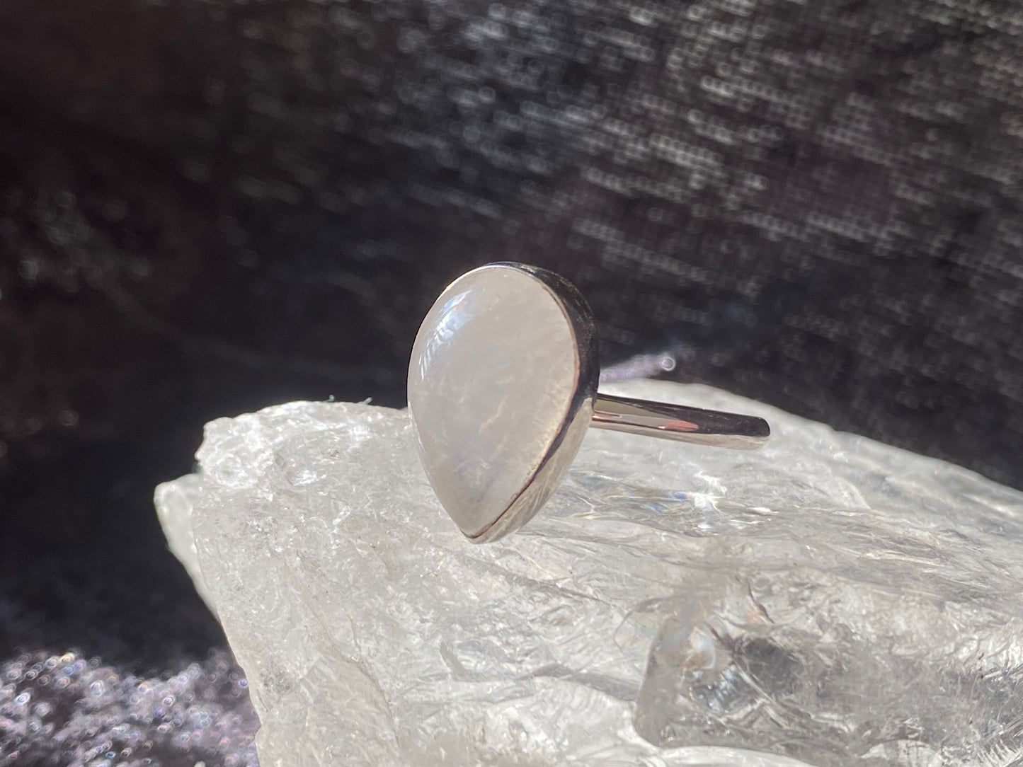 Beautiful Teardrop Moonstone Ring in Sterling Silver Setting