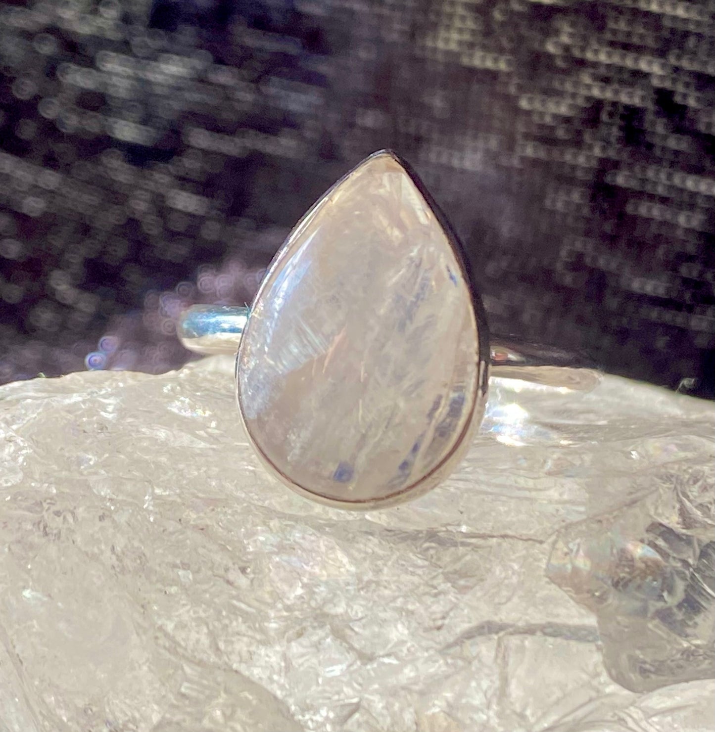 Beautiful Teardrop Moonstone Ring in Sterling Silver Setting