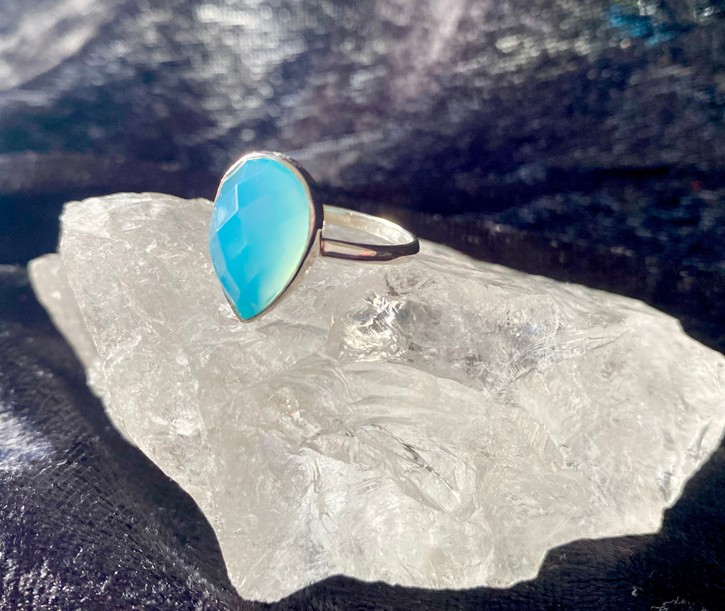 Beautiful Blue Chalcedony Ring in Sterling Silver Setting size 8