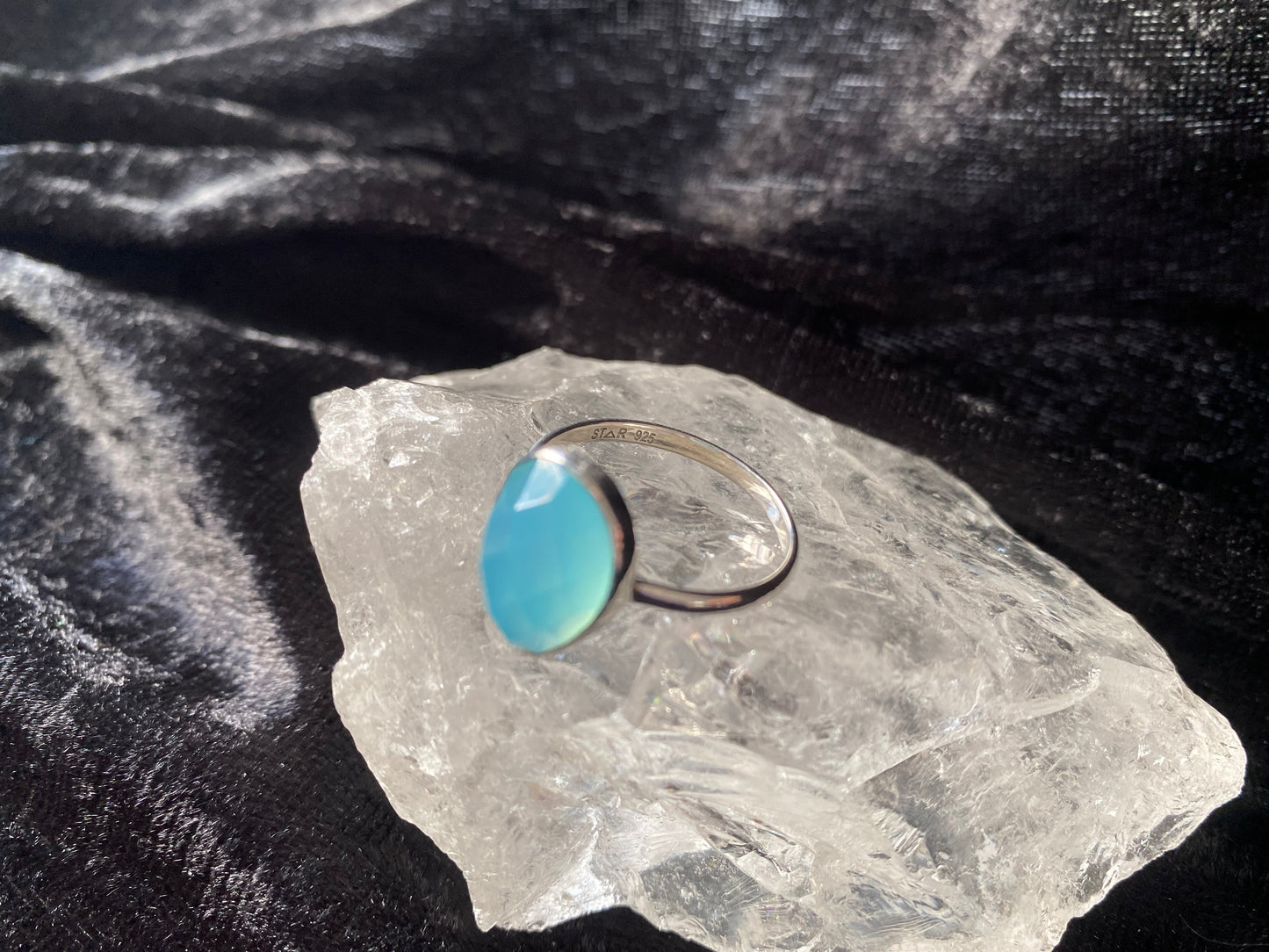 Beautiful Blue Chalcedony Ring in Sterling Silver Setting size 8