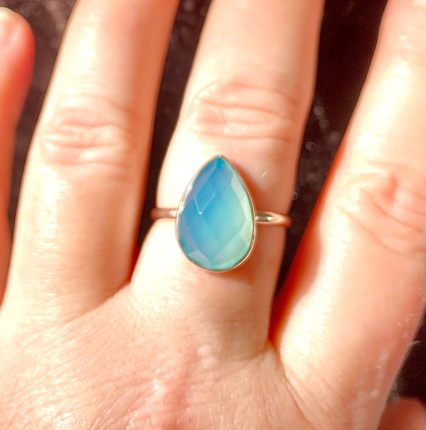 Beautiful Blue Chalcedony Ring in Sterling Silver Setting size 8