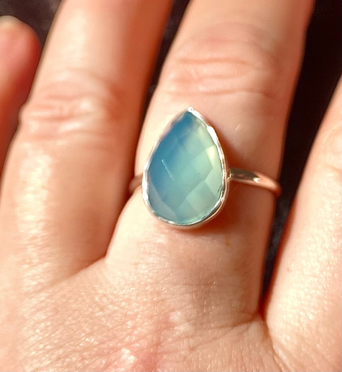 Beautiful Blue Chalcedony Ring in Sterling Silver Setting size 8