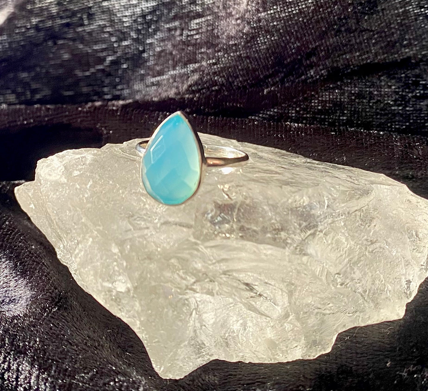 Beautiful Blue Chalcedony Ring in Sterling Silver Setting size 8