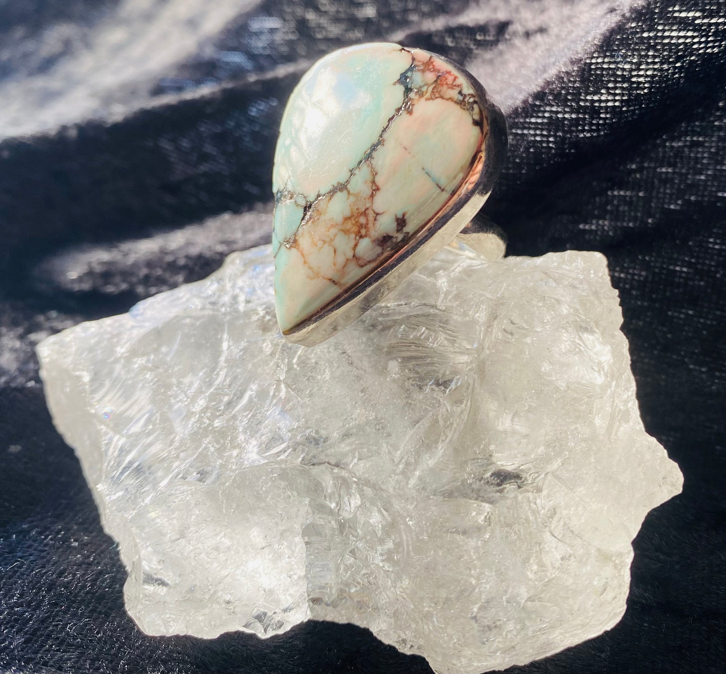 Large Sterling Silver Turquoise Stone Ring adjustable size 8-10