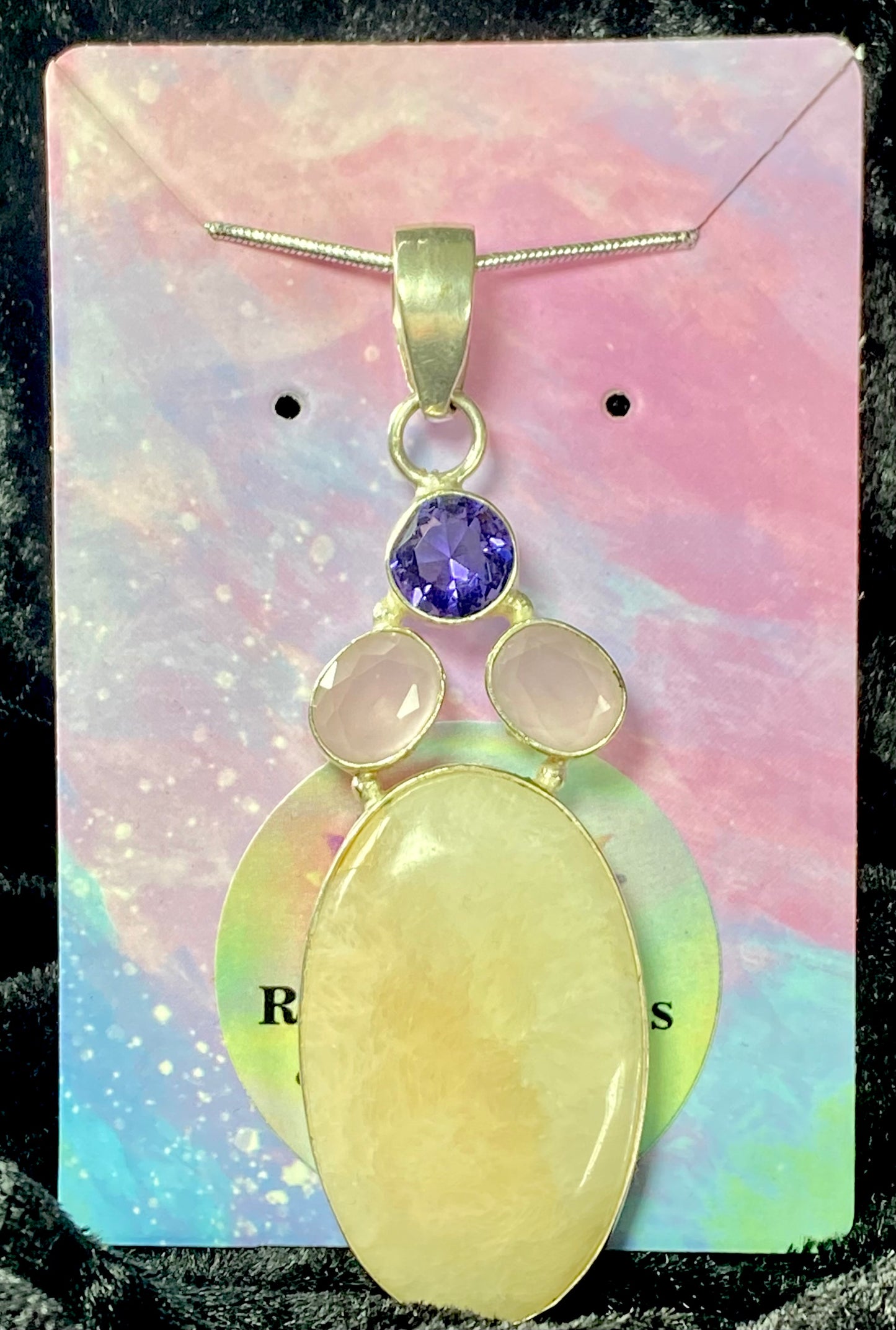 Gorgeous Amethyst, Chalcedony and Sunstone Moonstone Pendant with Sterling Silver setting