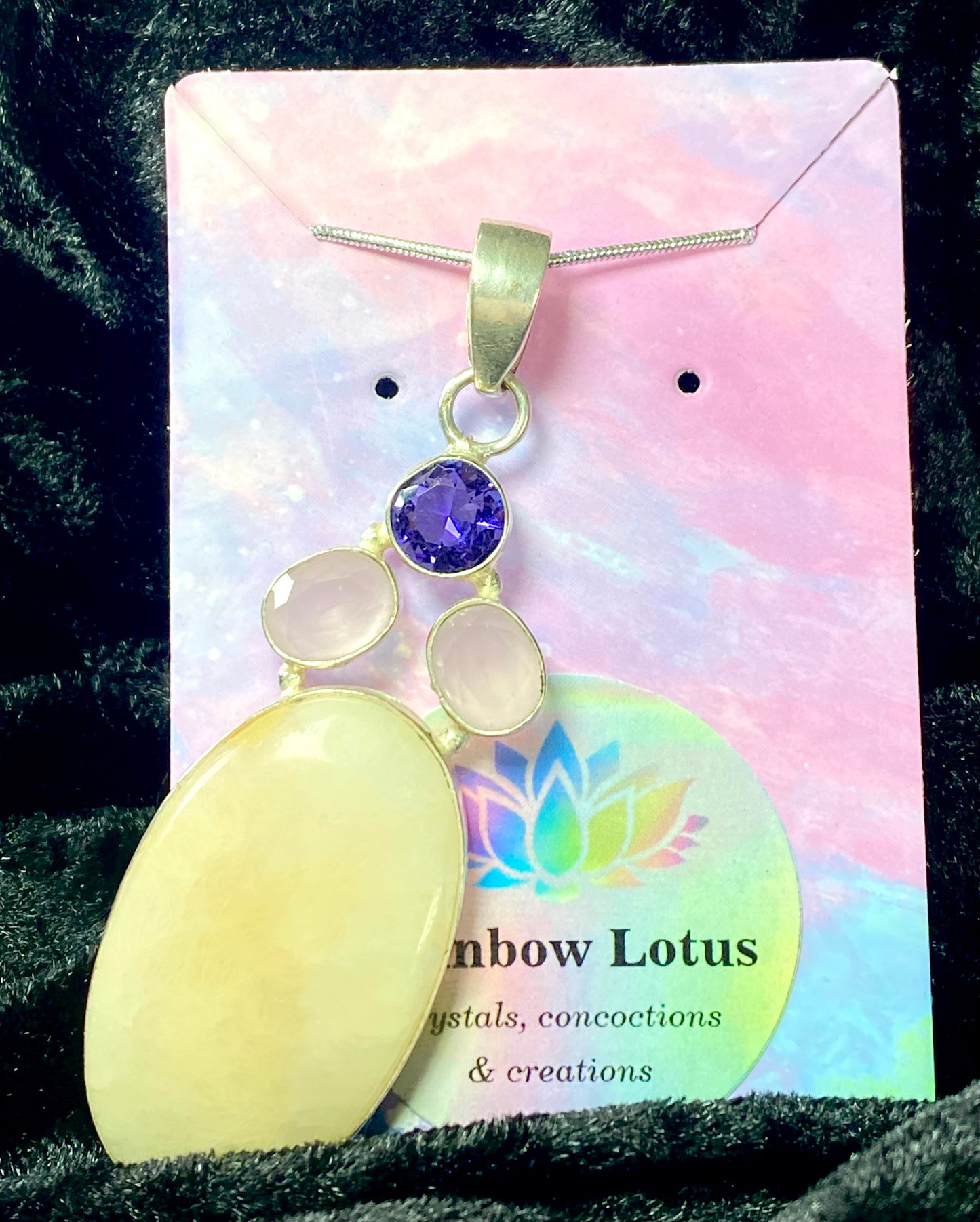 Gorgeous Amethyst, Chalcedony and Sunstone Moonstone Pendant with Sterling Silver setting