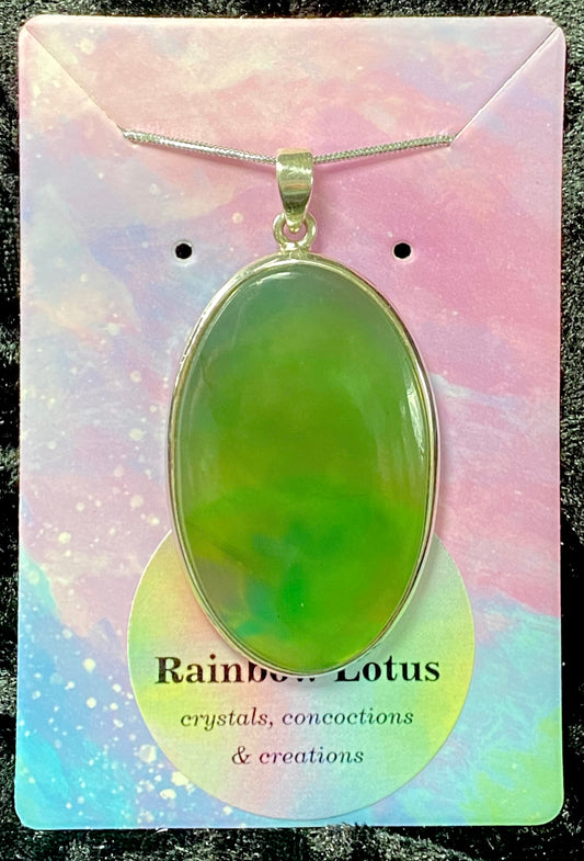 Gorgeous Green Prehnite Pendant with Sterling Silver setting