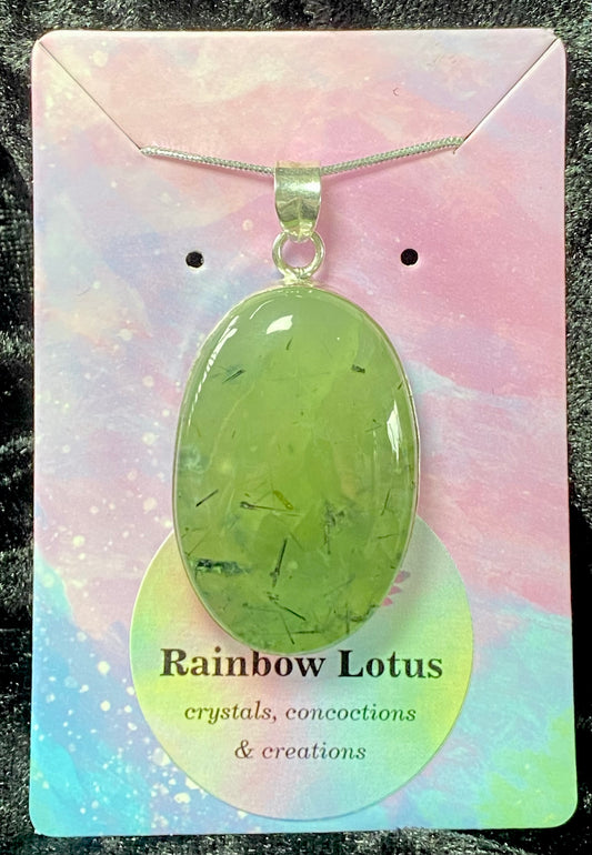 Gorgeous Green Prehnite Pendant with Sterling Silver setting