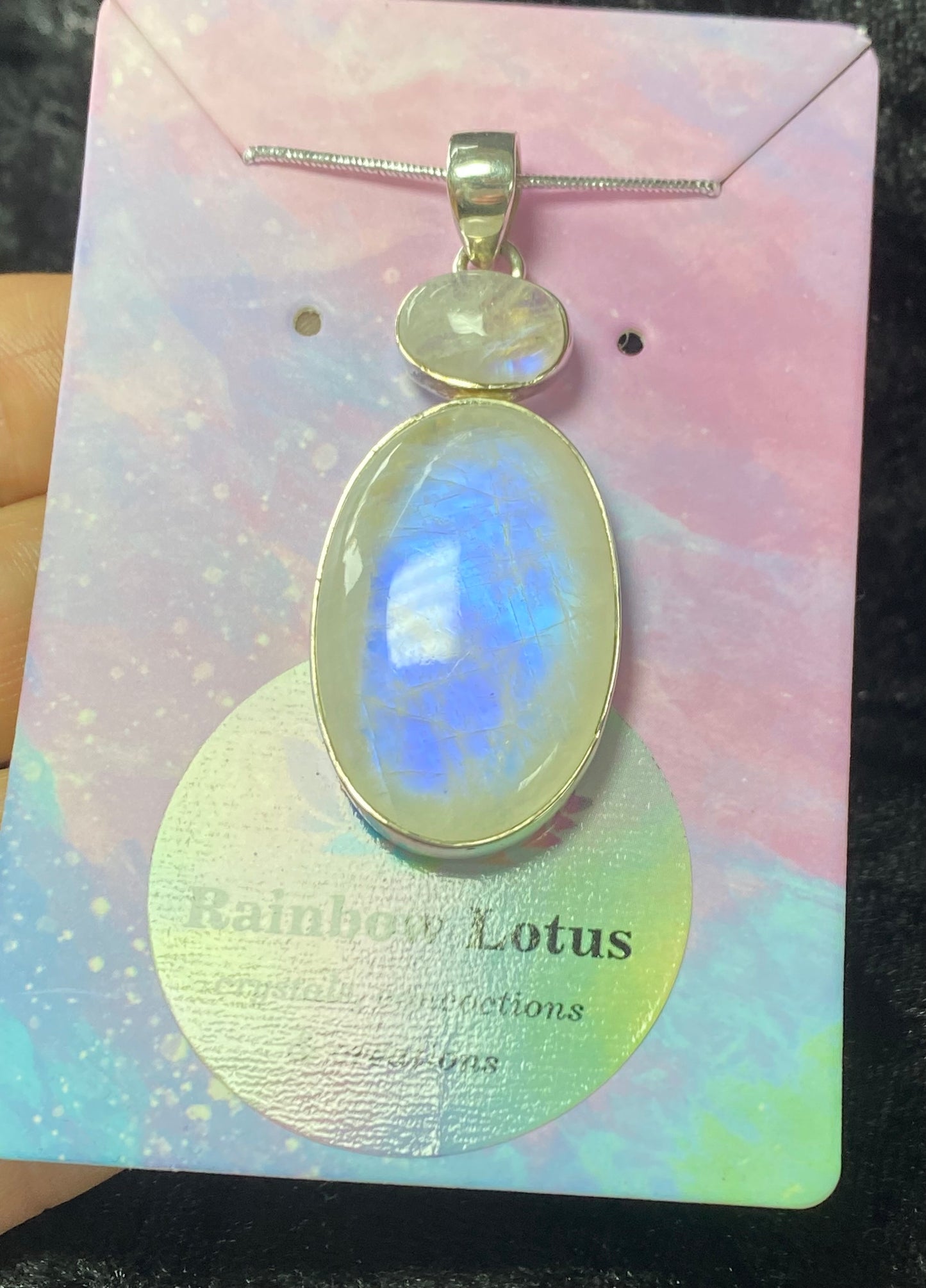 Gorgeous Two Stone Moonstone Pendant with Sterling Silver setting amazing flash!