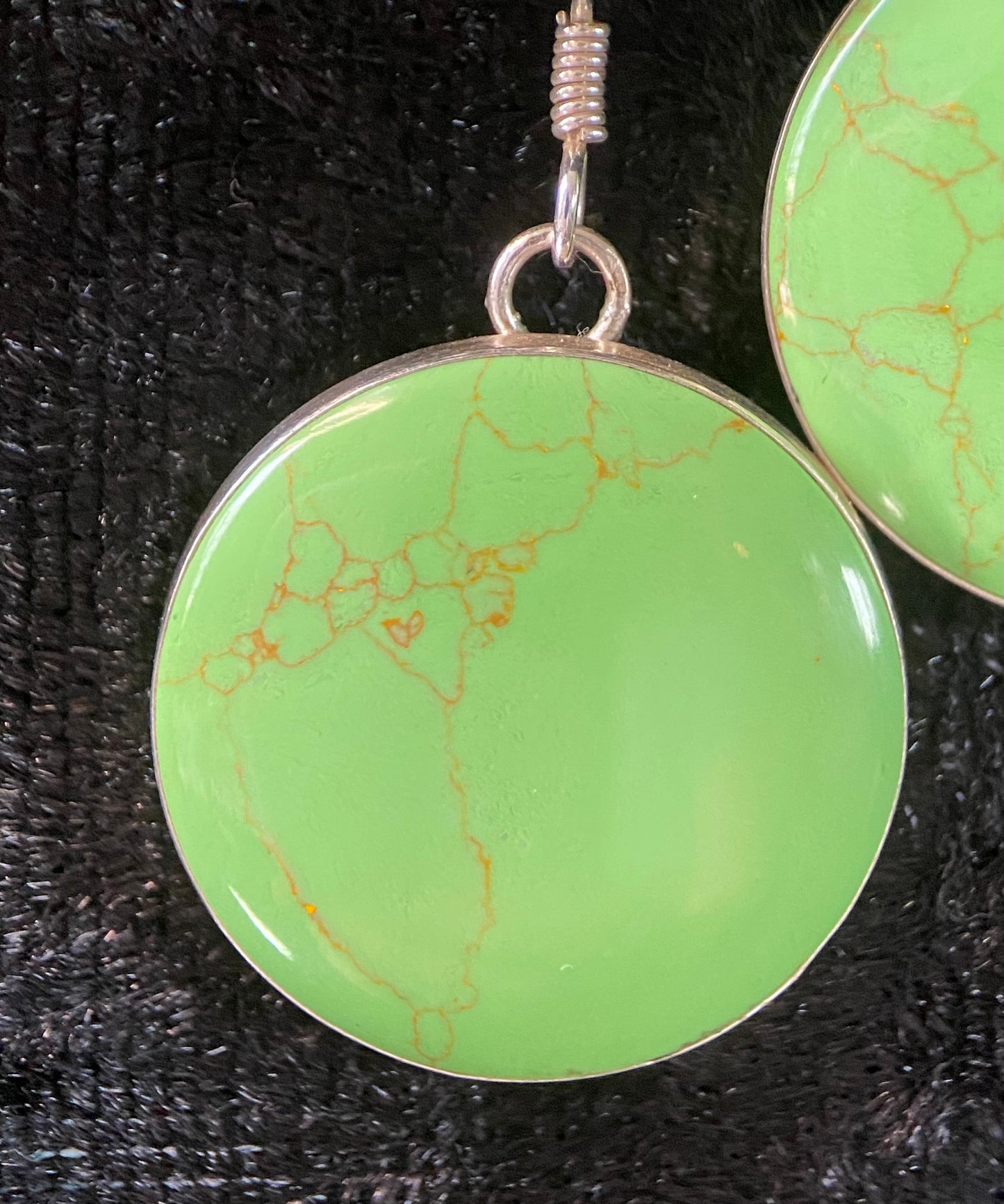 Gorgeous Apple Green Variscite Round Earrings in silver setting