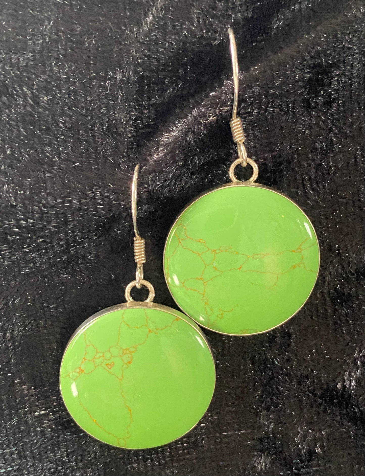 Gorgeous Apple Green Variscite Round Earrings in silver setting