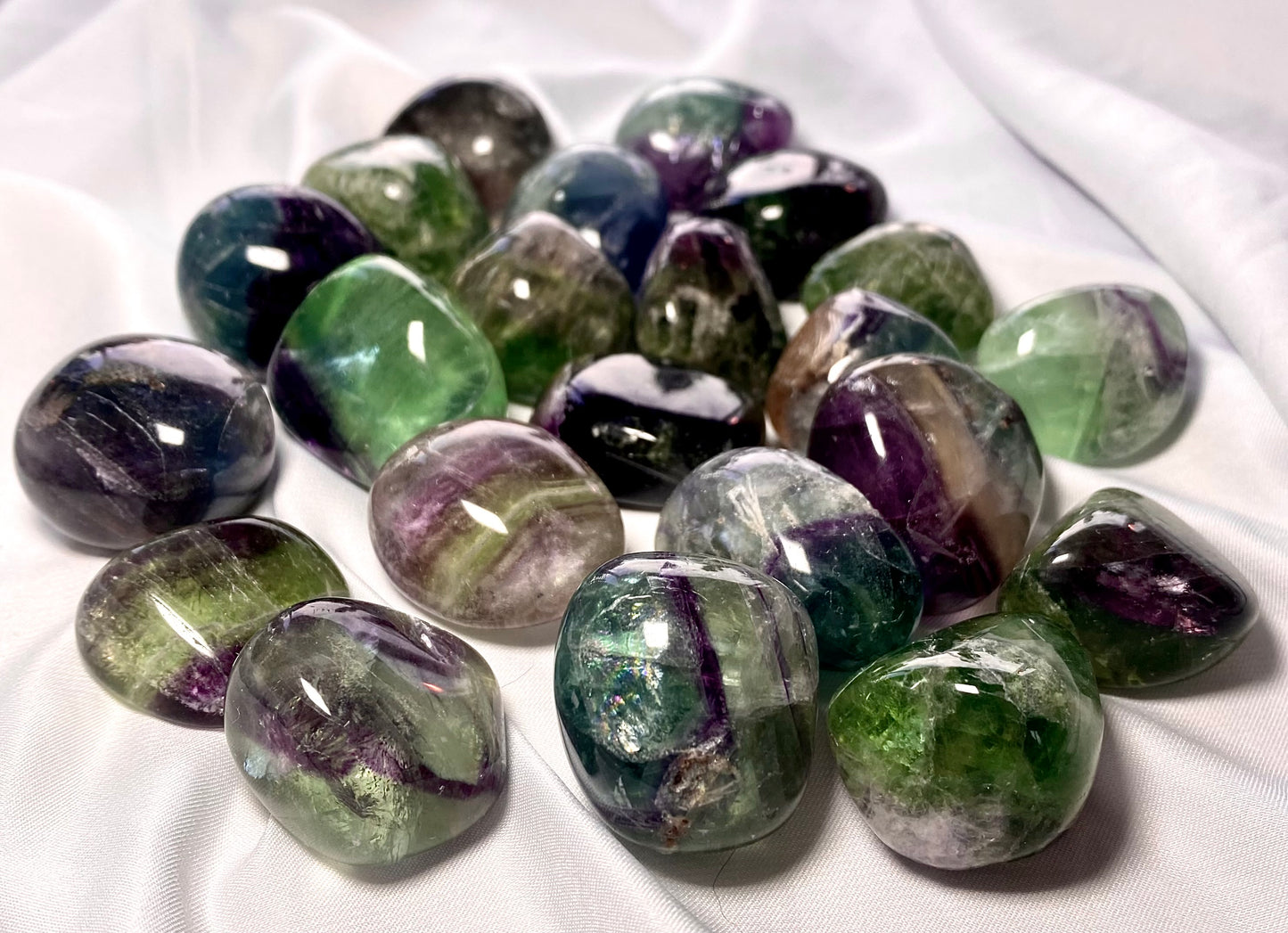 Gorgeous Rainbow Fluorite tumble stones