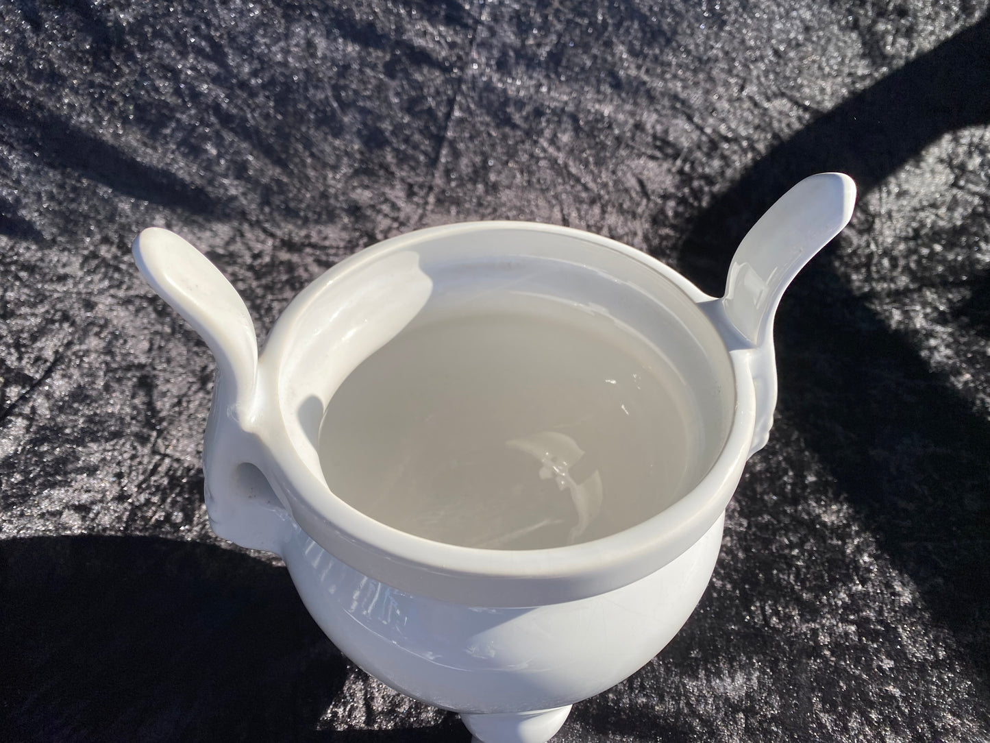 Vintage Chinese Ceramic Cauldron with Magickal Apothecary Ingredients and Tools