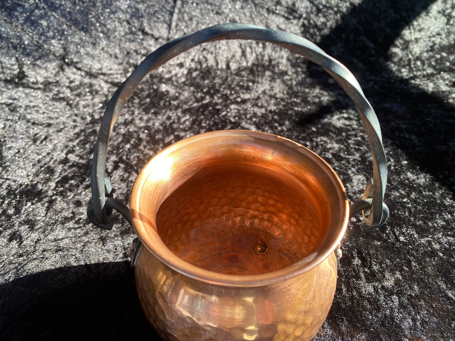 Vintage Swedish Copper and Brass Cauldron with Magickal Apothecary Ingredients and Tools