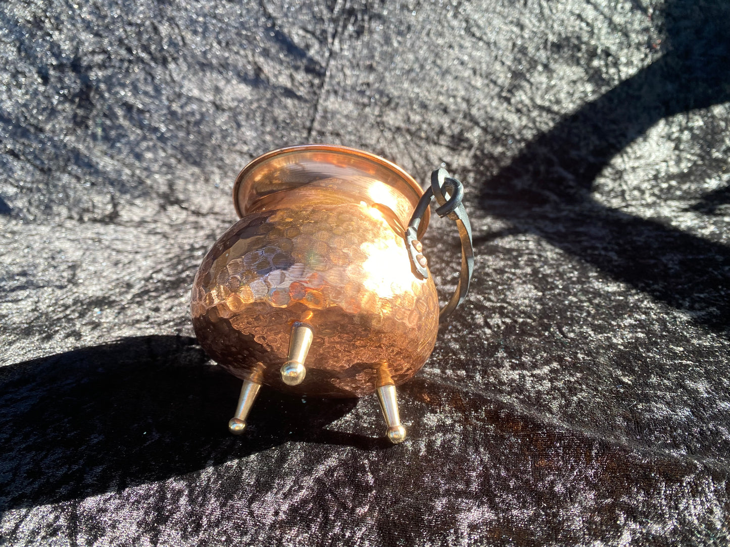 Vintage Swedish Copper and Brass Cauldron with Magickal Apothecary Ingredients and Tools