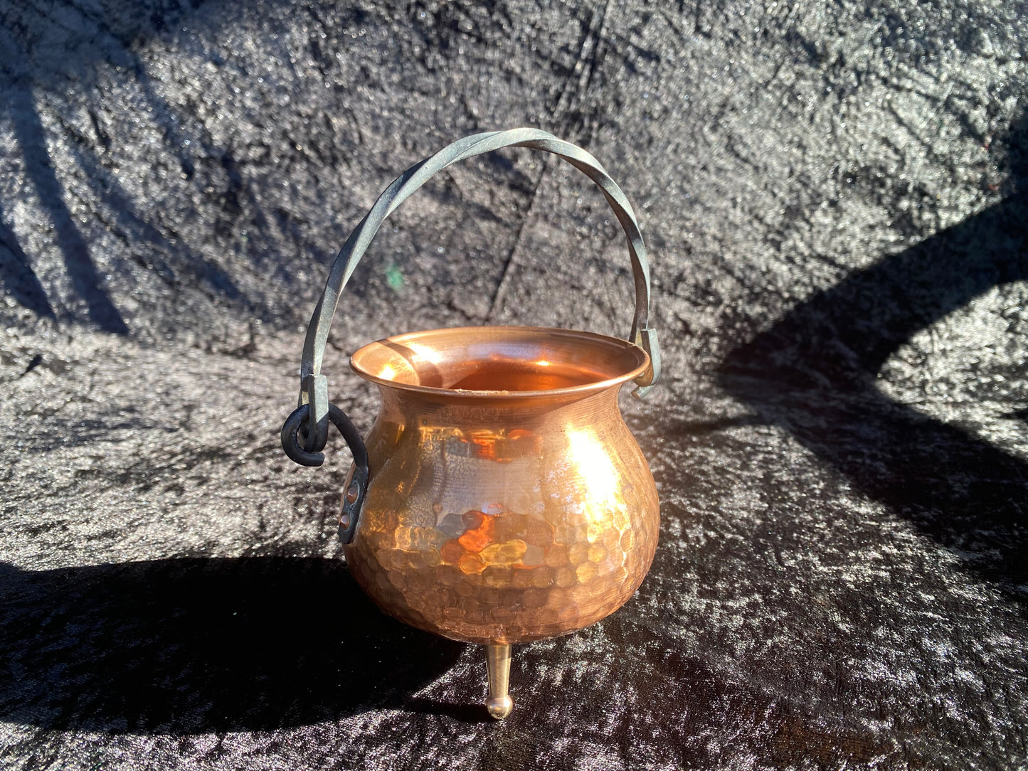 Vintage Swedish Copper and Brass Cauldron with Magickal Apothecary Ingredients and Tools