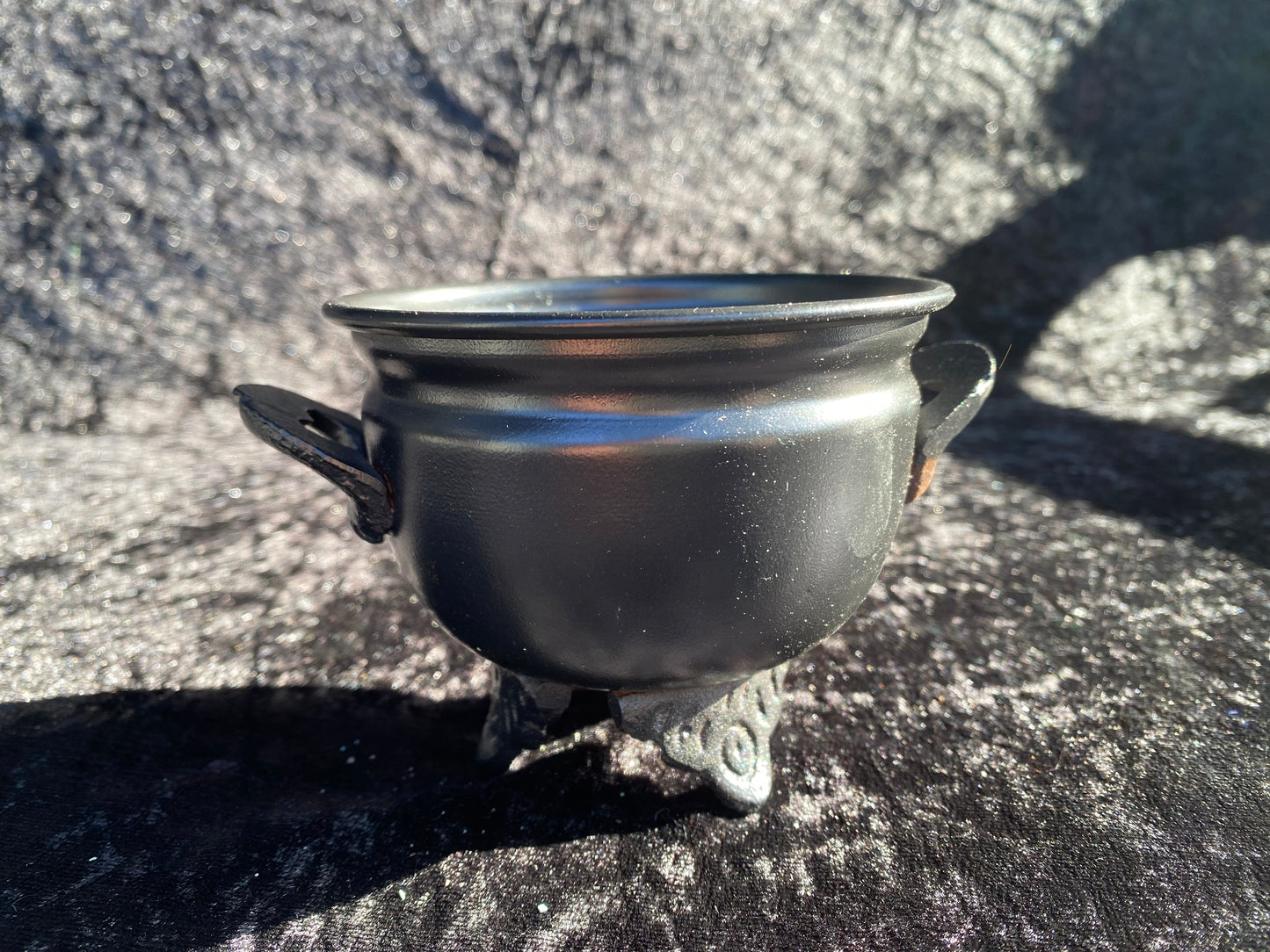 Small Cast Iron Cauldron with Magickal Apothecary Ingredients and Tools