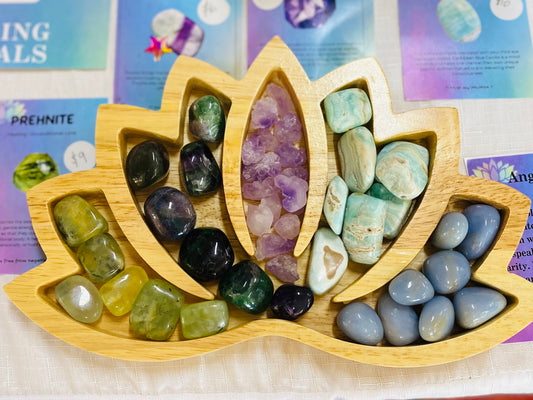 Wooden Lotus Flower Crystal Tray