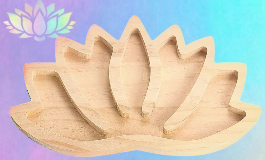 Wooden Lotus Flower Crystal Tray