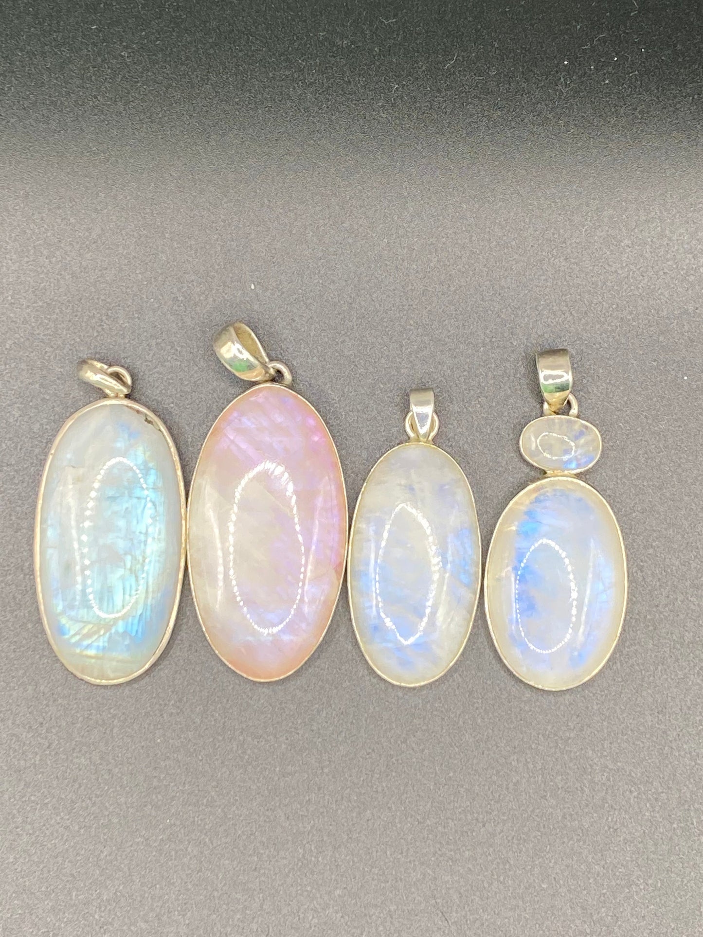 Gorgeous Two Stone Moonstone Pendant with Sterling Silver setting amazing flash!