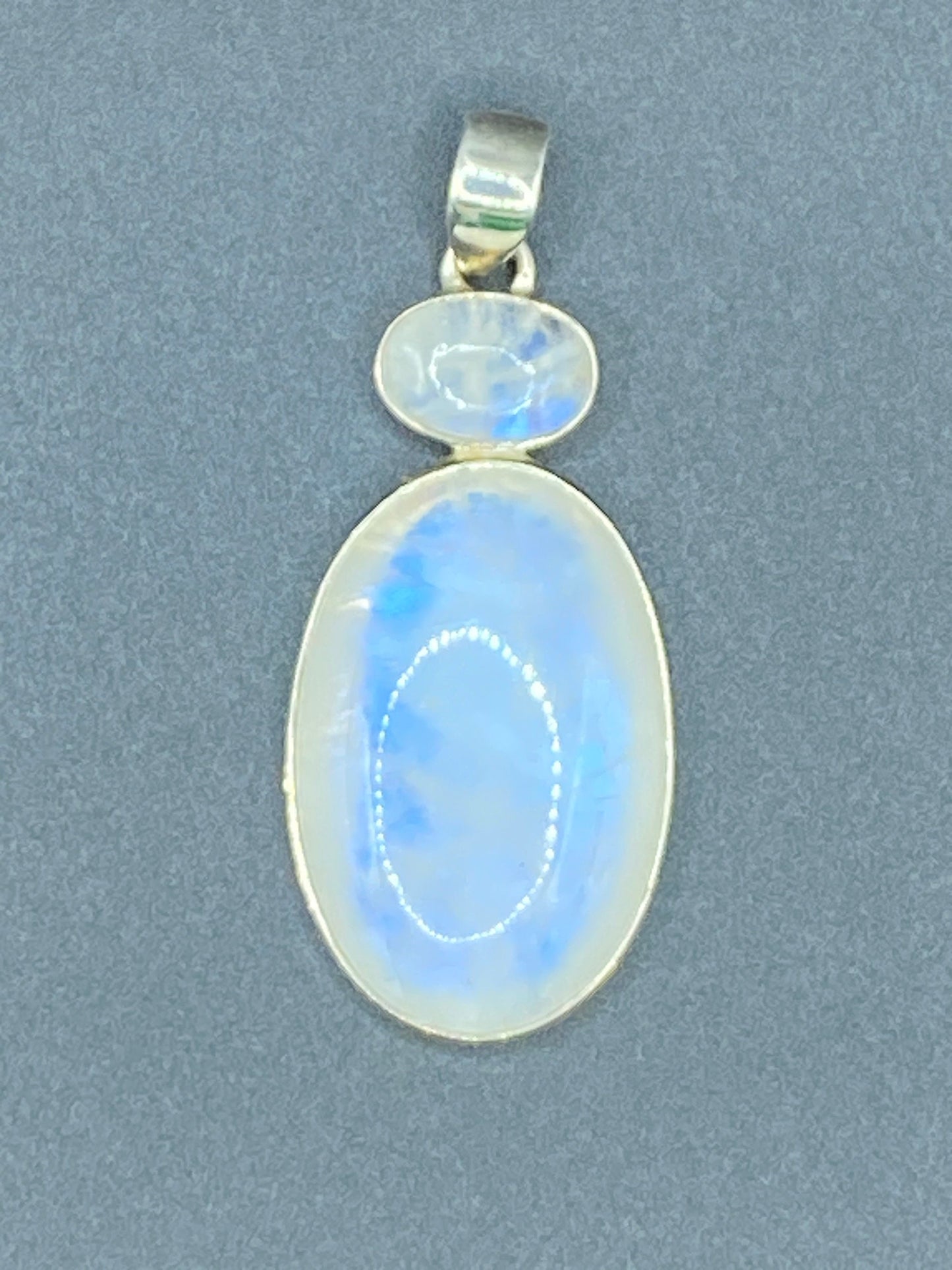 Gorgeous Two Stone Moonstone Pendant with Sterling Silver setting amazing flash!