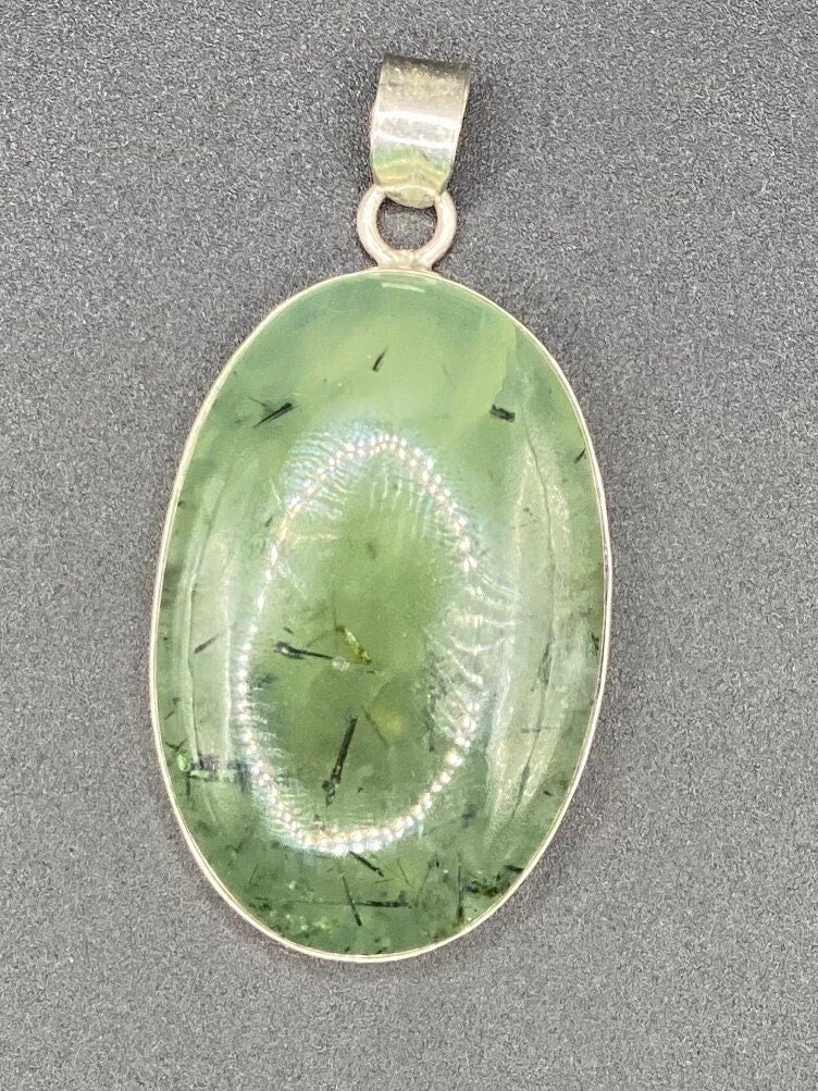 Gorgeous Green Prehnite Pendant with Sterling Silver setting